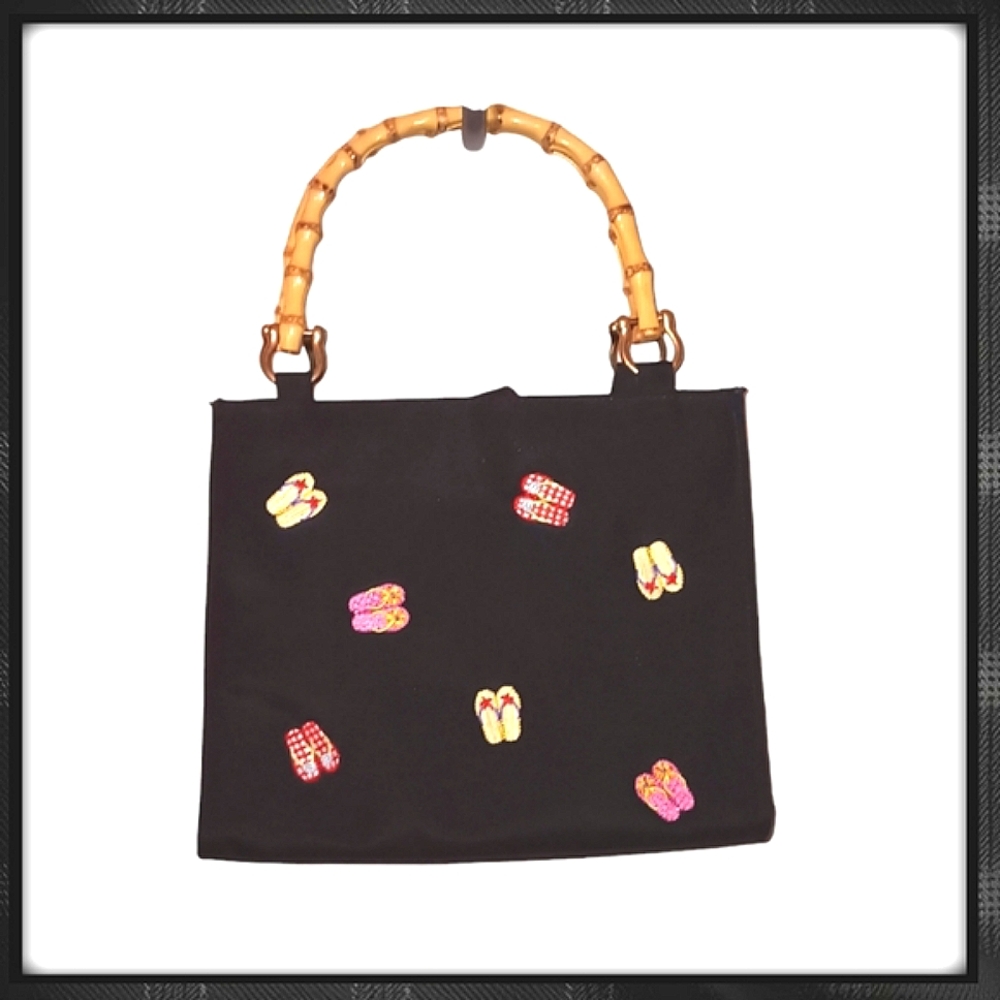 Tiannl Black Flip Flop Novelty Print Hand Bag